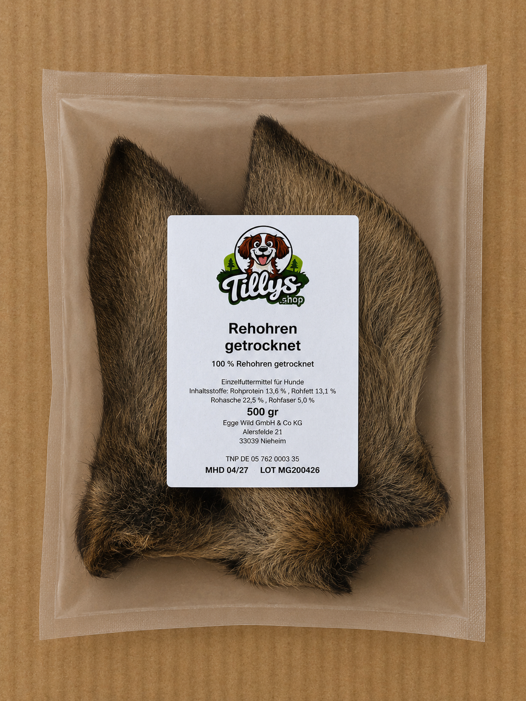 Reeënoor aan de vacht gedroogd voor honden Krokante wild-kauwsnack van 100% ree